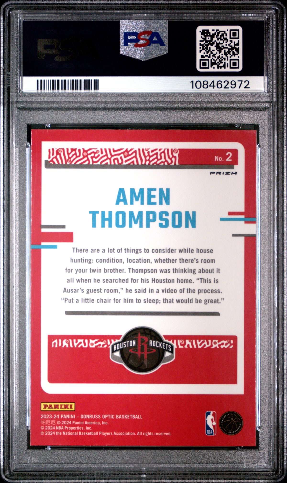 Amen Thompson 2023 Panini Donruss Optic The Rookies Holo #2 PSA 10