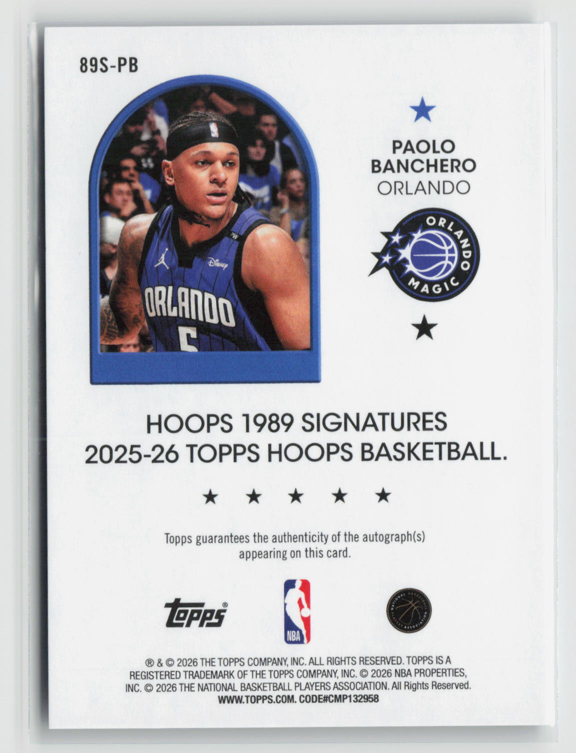 Paolo Banchero 2025-26 Hoops 1989 Hoops Signatures #89S-PB