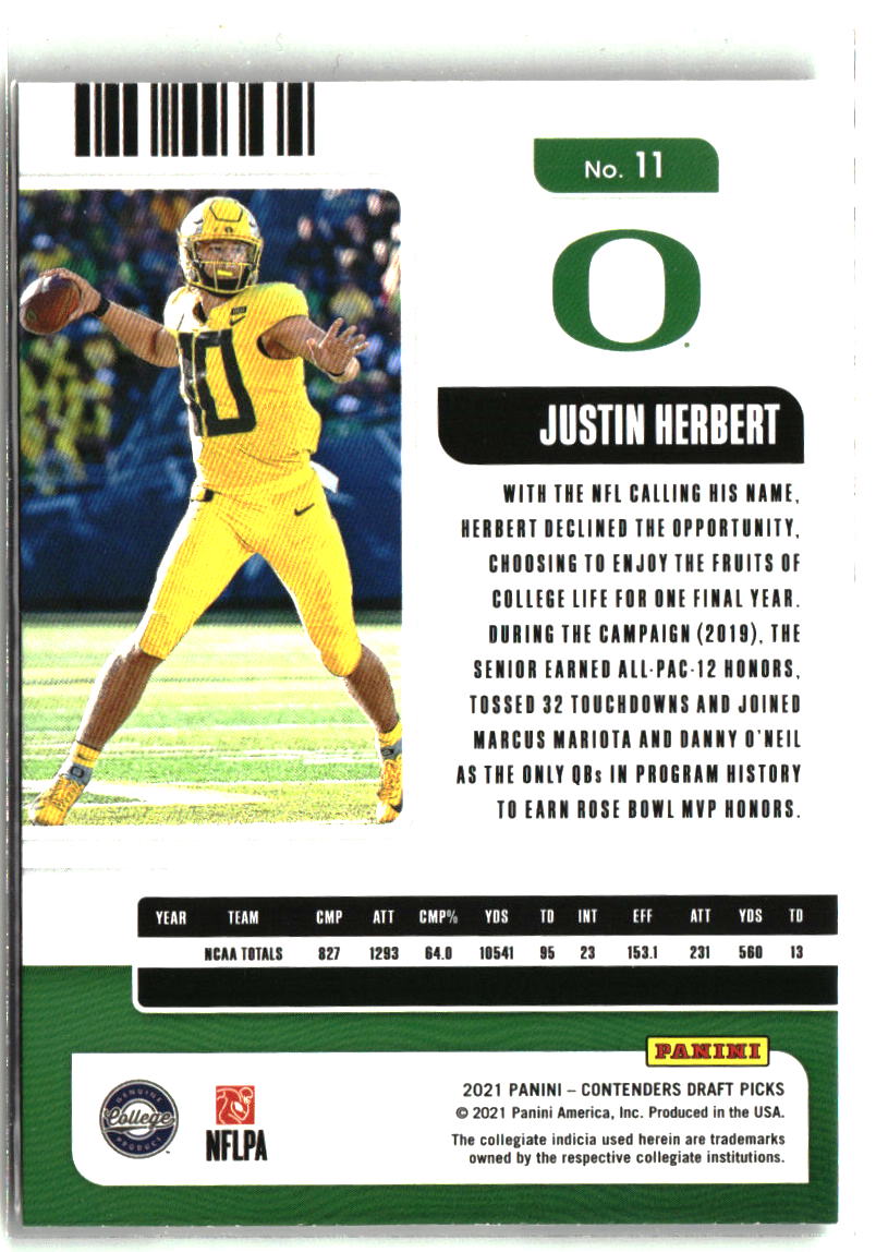 Justin Herbert 2021 Panini Contenders Draft Picks #11