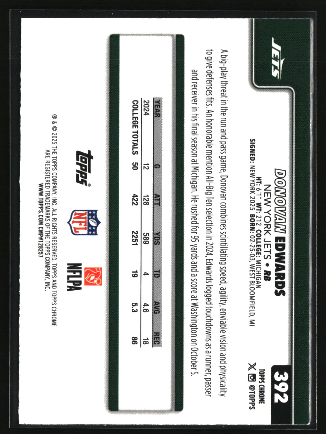 Donovan Edwards 2025 Topps Chrome #392