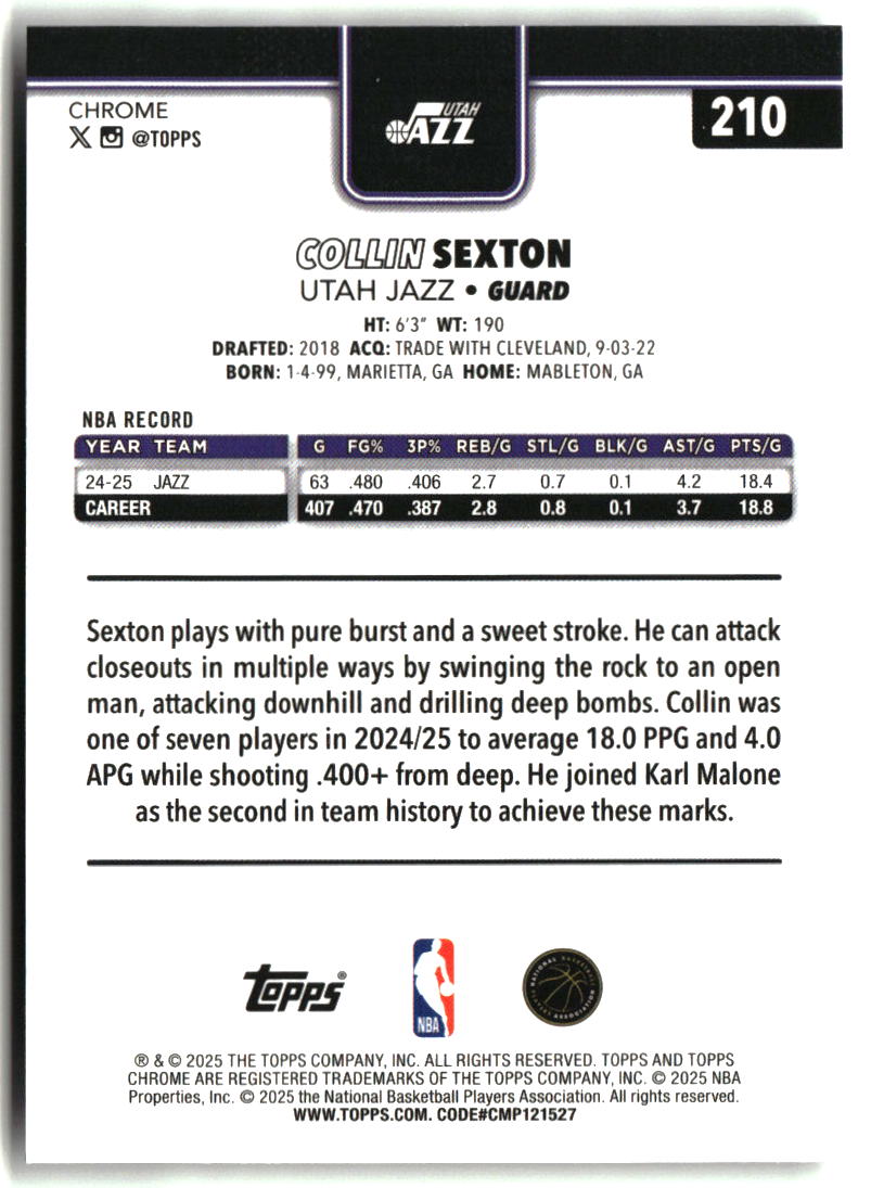 Collin Sexton 2025-26 Topps Chrome X-Fractor #210