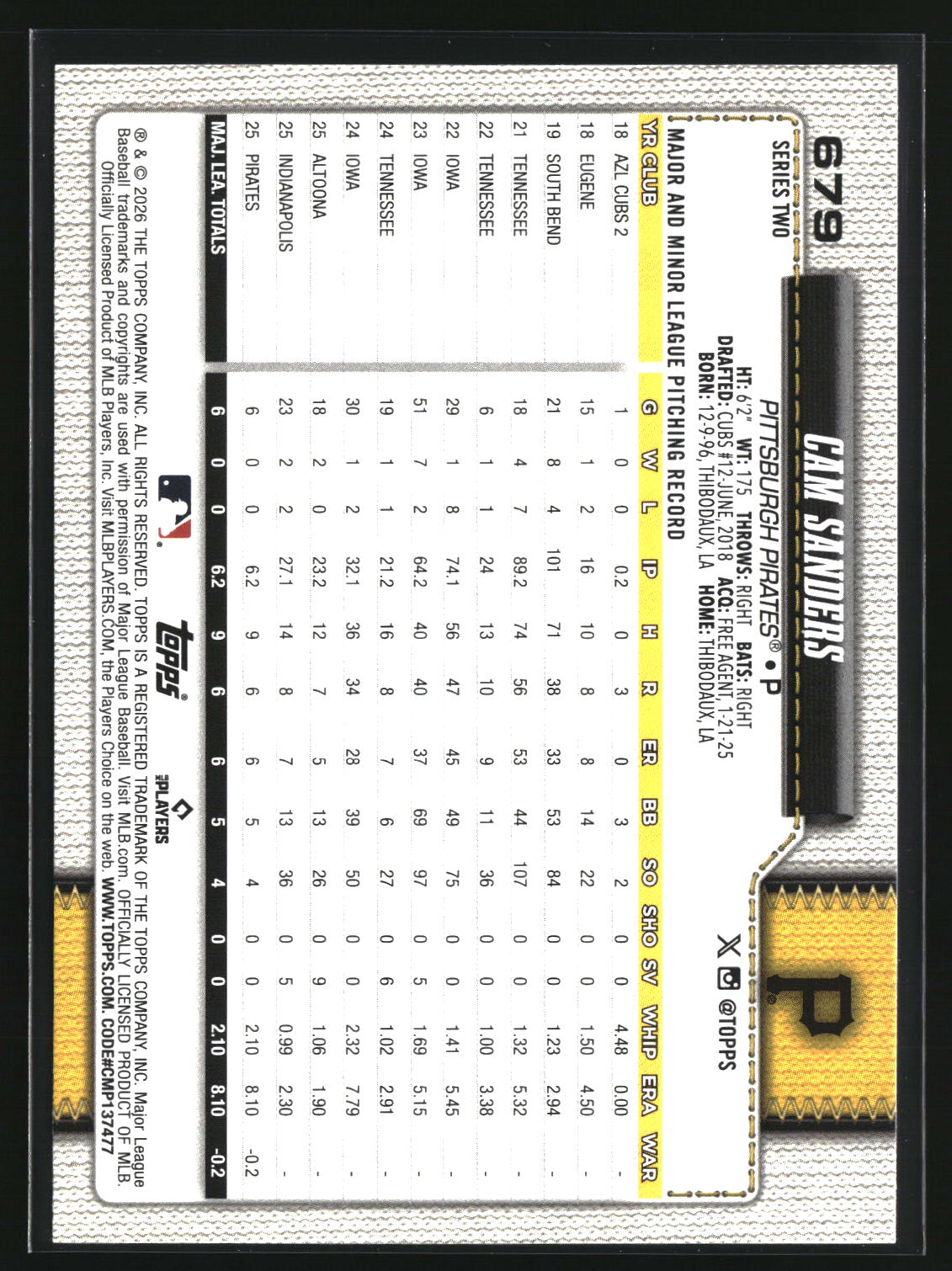 Cam Sanders 2026 Topps #679