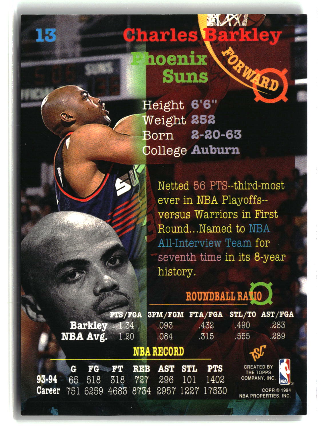 Charles Barkley 1994-95 Stadium Club #13
