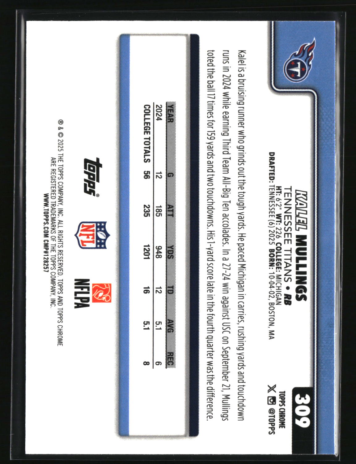 Kalel Mullings 2025 Topps Chrome #309