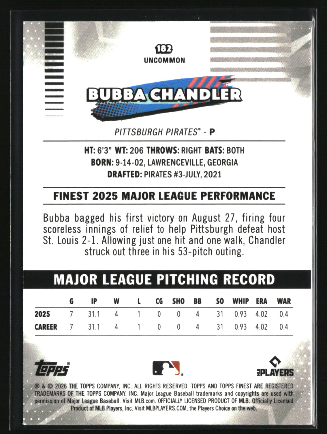 Bubba Chandler 2026 Finest #182