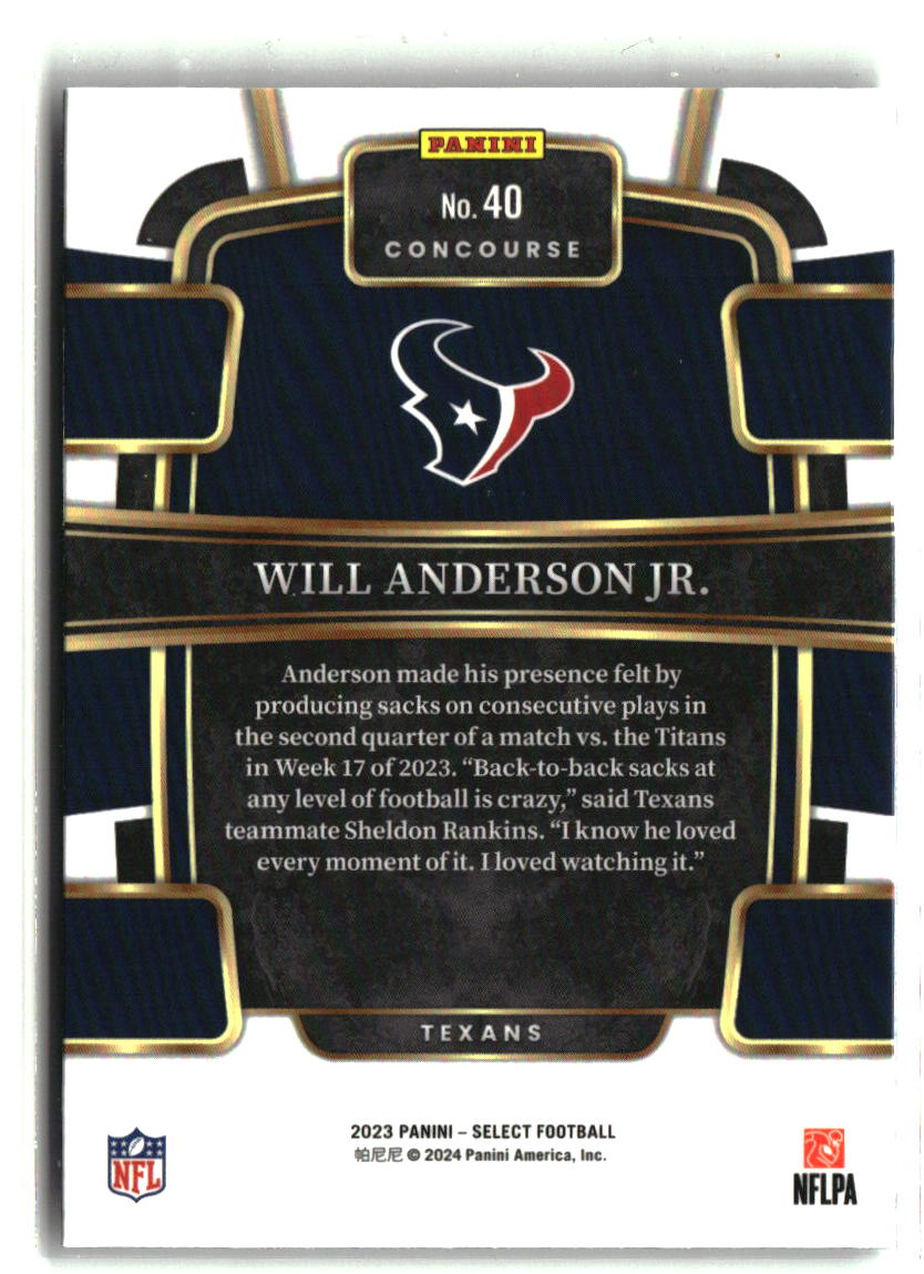 Will Anderson Jr. 2023 Panini Select #40