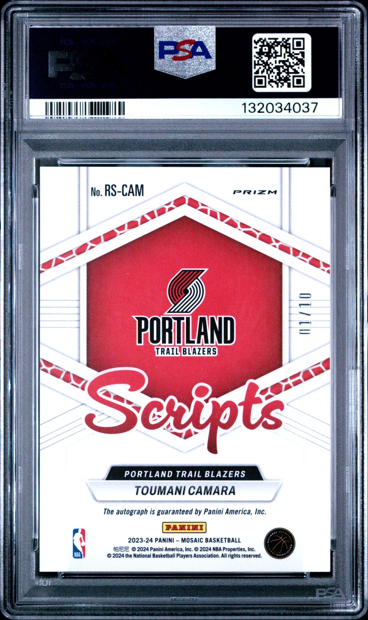 Toumani Camara 2023-24 Panini Mosaic Rookie Scripts Gold #RS-CAM #/10 PSA 10
