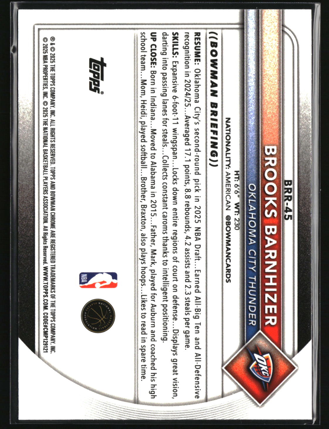 Brooks Barnhizer 2025-26 Bowman Chrome Rookie Red RC Logo #BRR-45