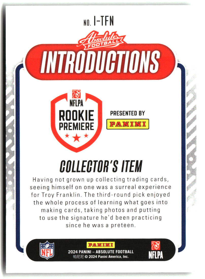 Troy Franklin 2024 Panini Absolute Introductions #I-TFN