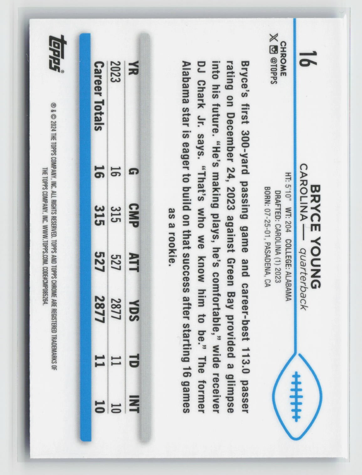 Bryce Young 2024 Topps Chrome Sapphire Edition #16