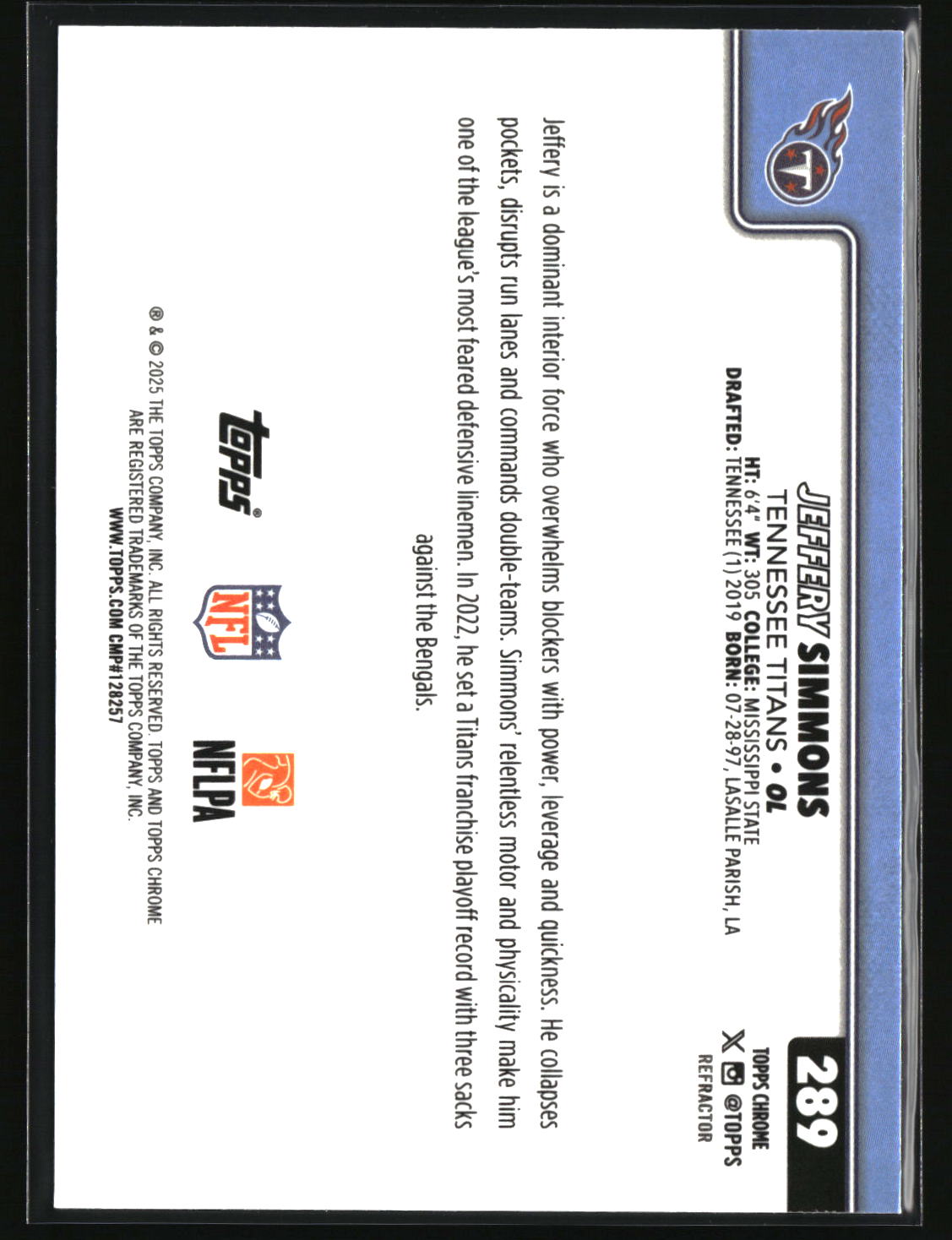 Jeffery Simmons 2025 Topps Chrome - Topps Refractor #289