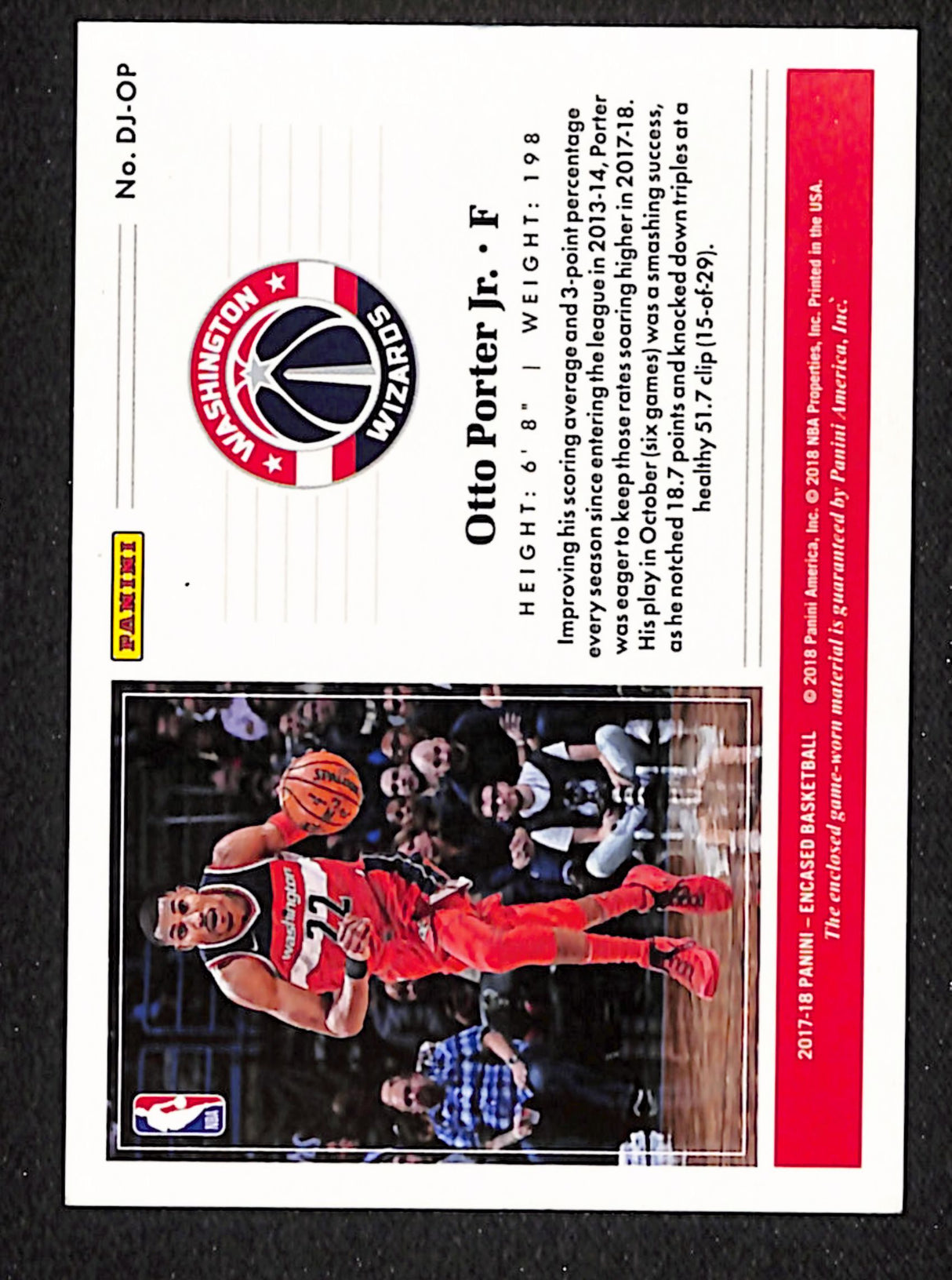 Otto Porter Jr. 2017-18 Panini Encased Dual Jerseys #DJ-OP #/99