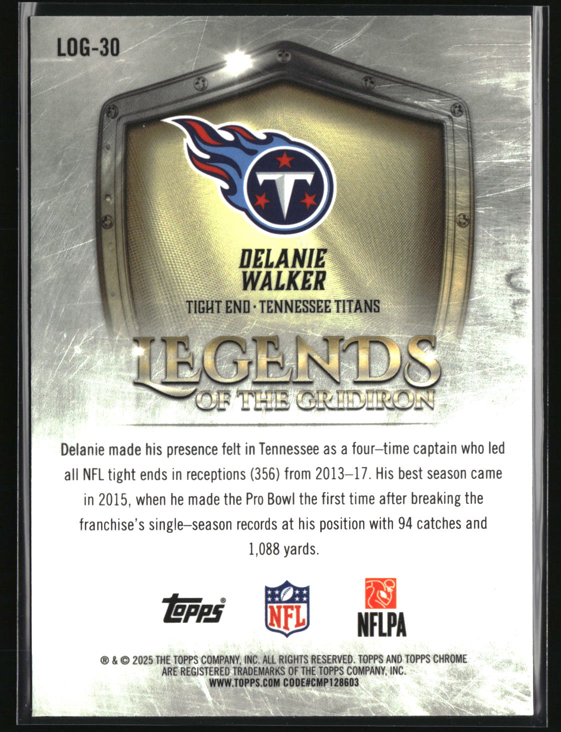 Delanie Walker 2025 Topps Chrome Legends of the Gridiron #LOG-30