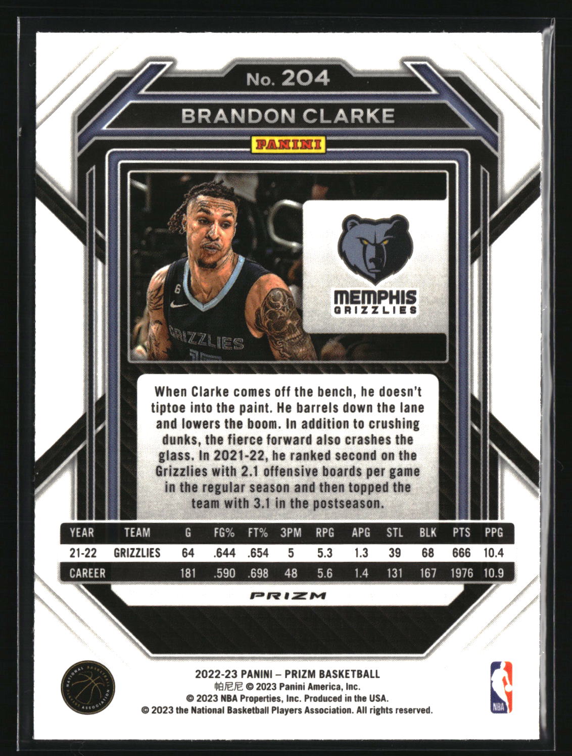 Brandon Clarke 2022-23 Panini Prizm Prizms Silver #204