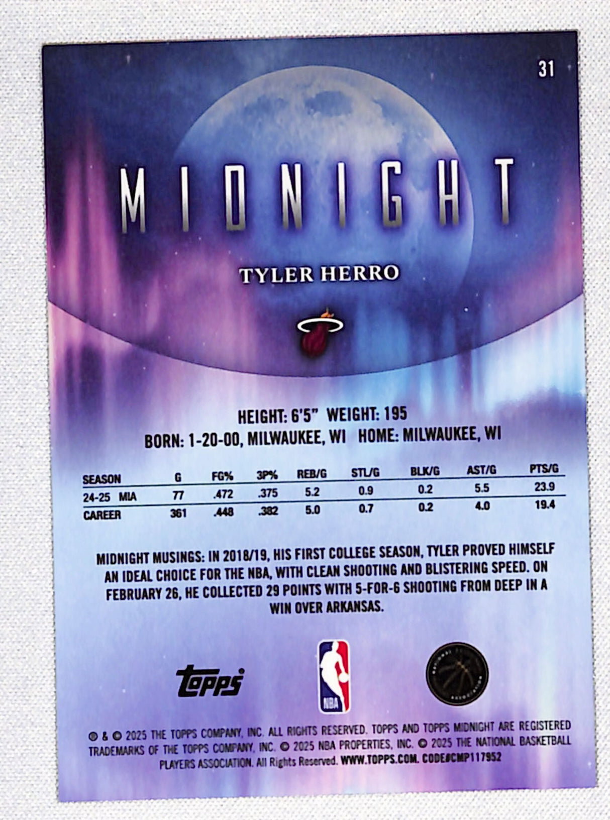 Tyler Herro 2025-26 Topps Midnight #31