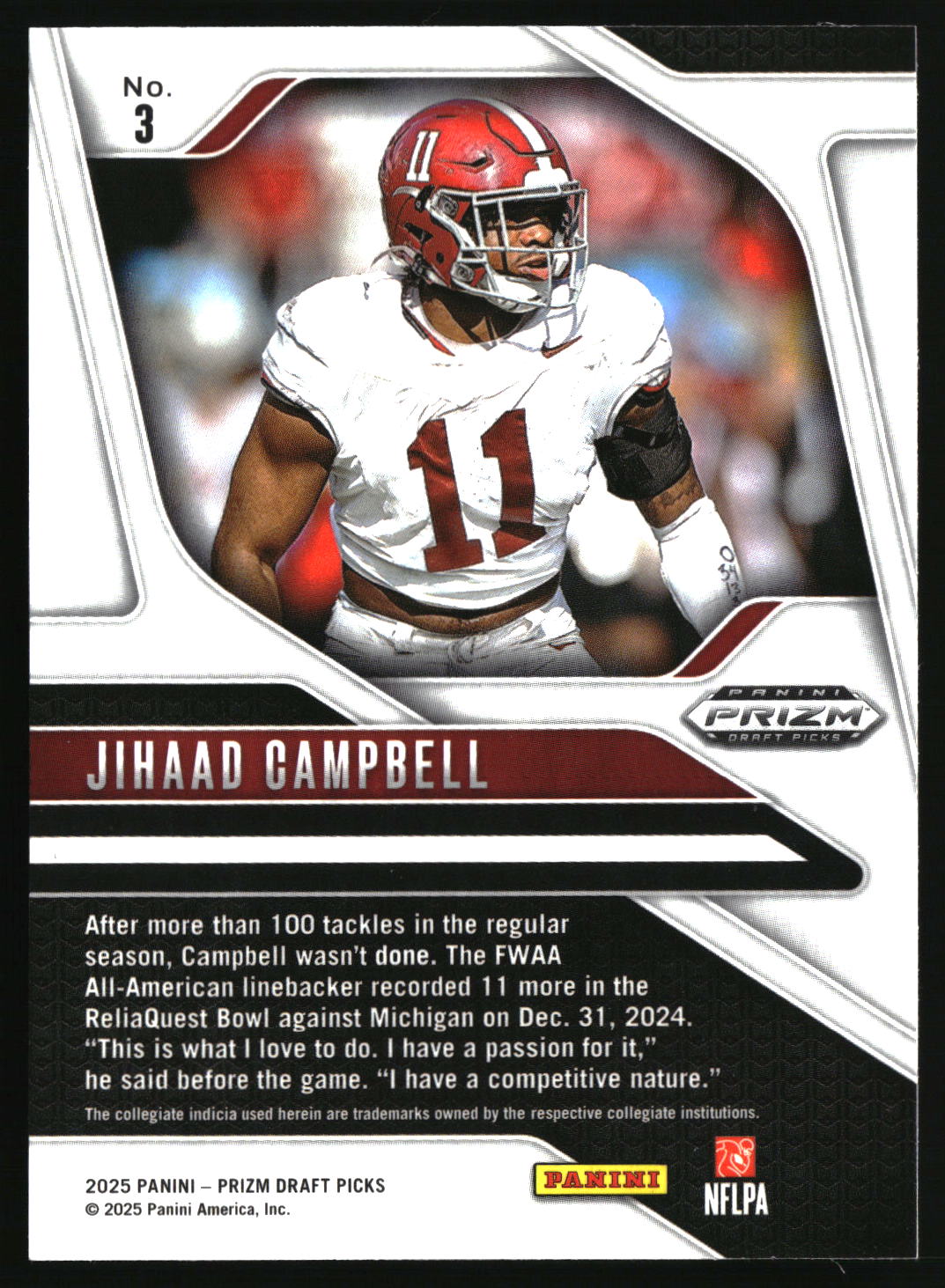 Jihaad Campbell 2025 Panini Prizm Draft Picks #3