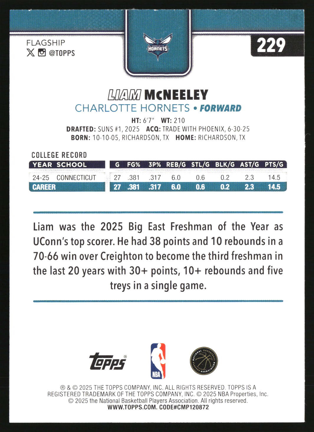 Liam McNeeley 2025-26 Topps #229
