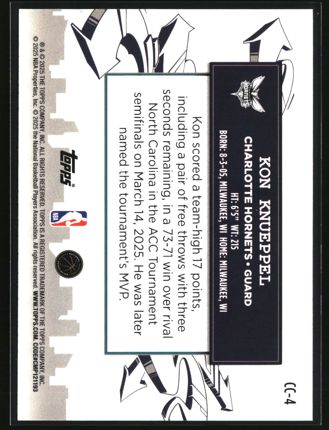 Kon Knueppel 2025-26 Topps Clutch City Prospects #CC-4
