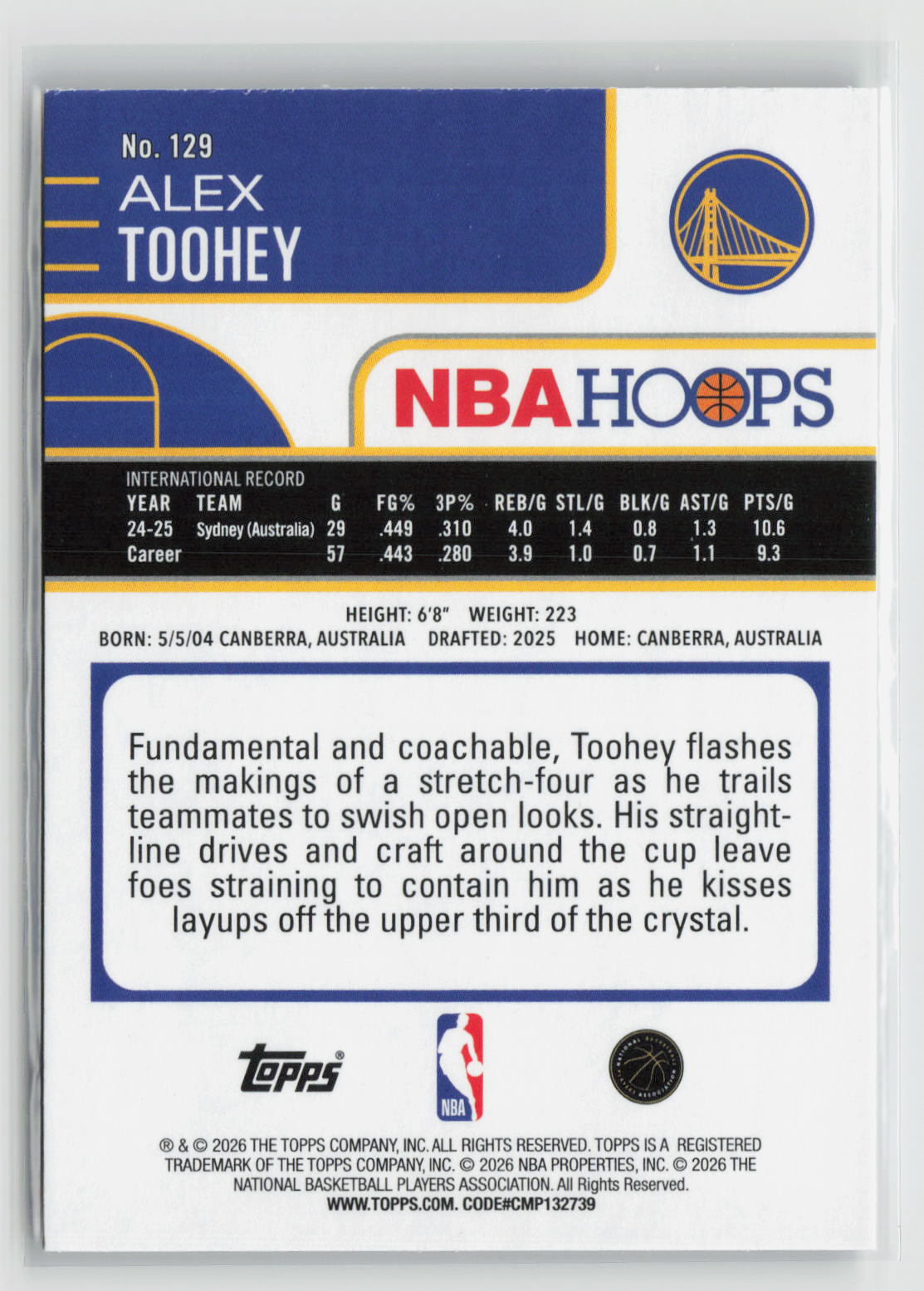 Alex Toohey 2025-26 Hoops #129