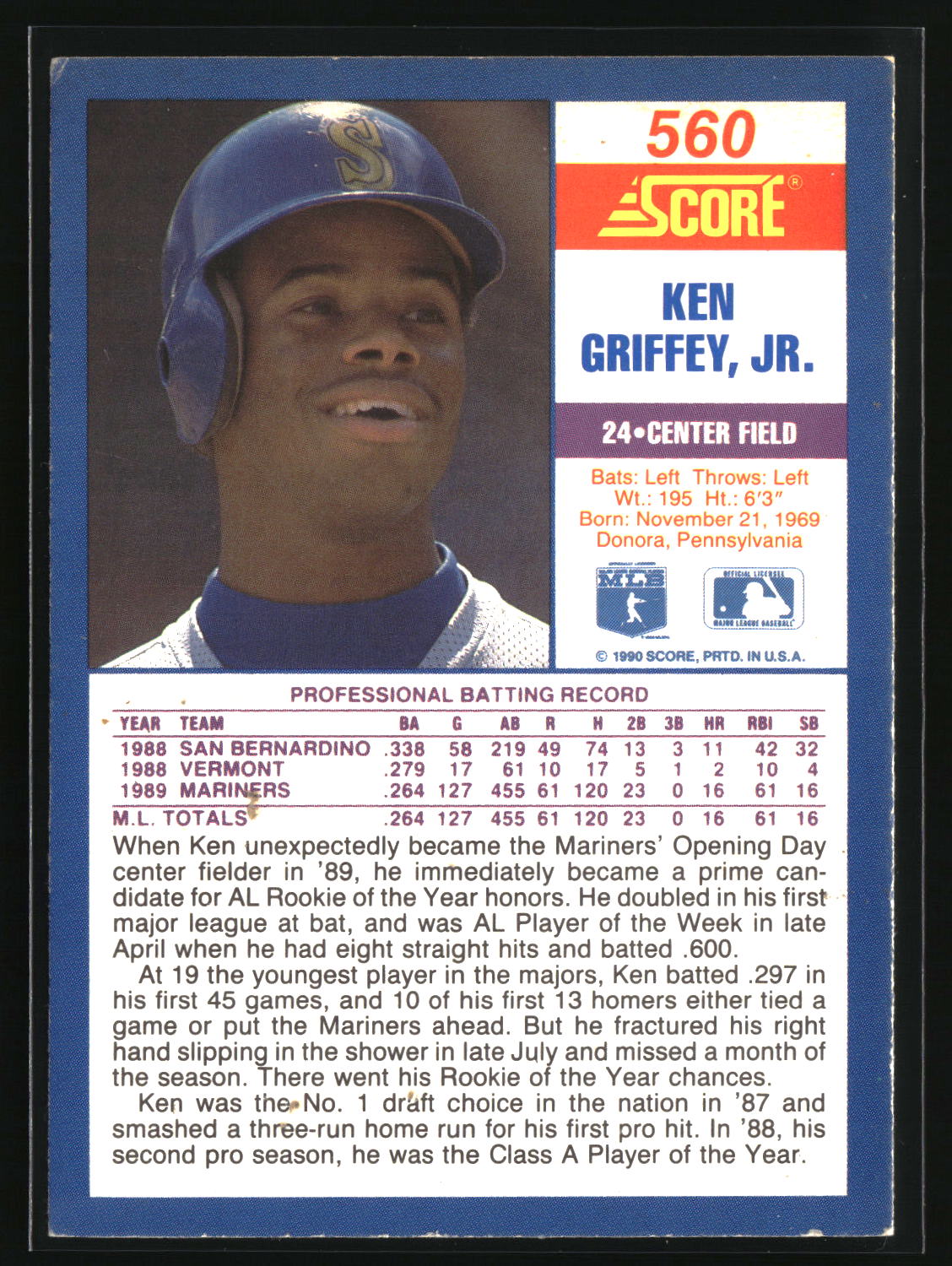 Ken Griffey, Jr. 1990 Score #560