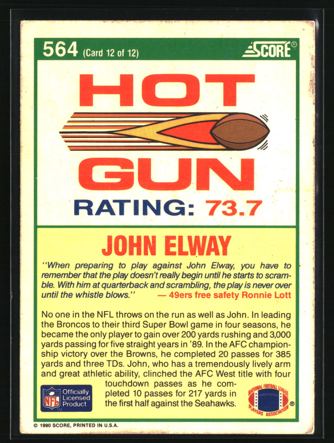 John Elway 1990 Score #564
