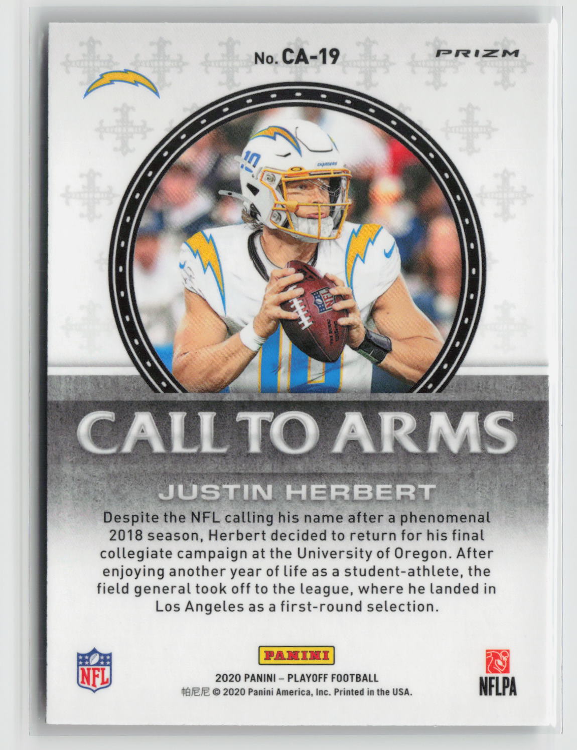 Justin Herbert 2020 Panini Playoff Call to Arms Red #CA-19