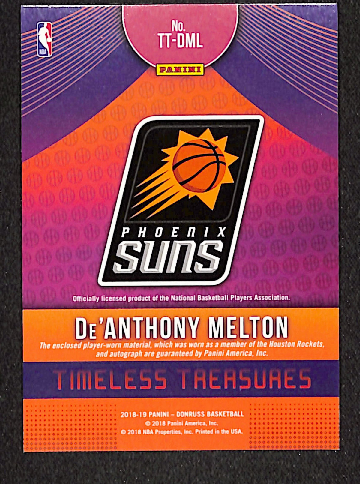 De'Anthony Melton 2018-19 Timeless Treasures Materials Signatures #TT-DML #/99