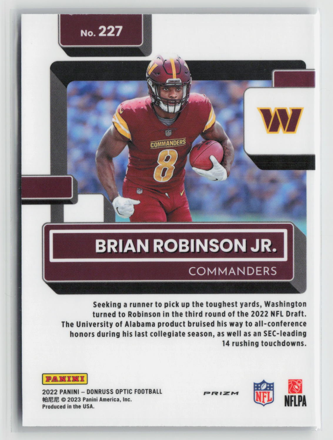 Brian Robinson Jr. 2022 Donruss Optic Purple Shock #227