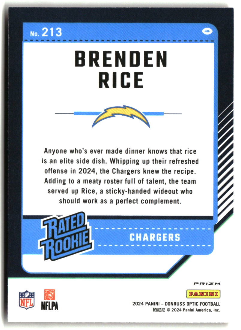Brenden Rice 2024 Donruss Optic Red Hyper #213