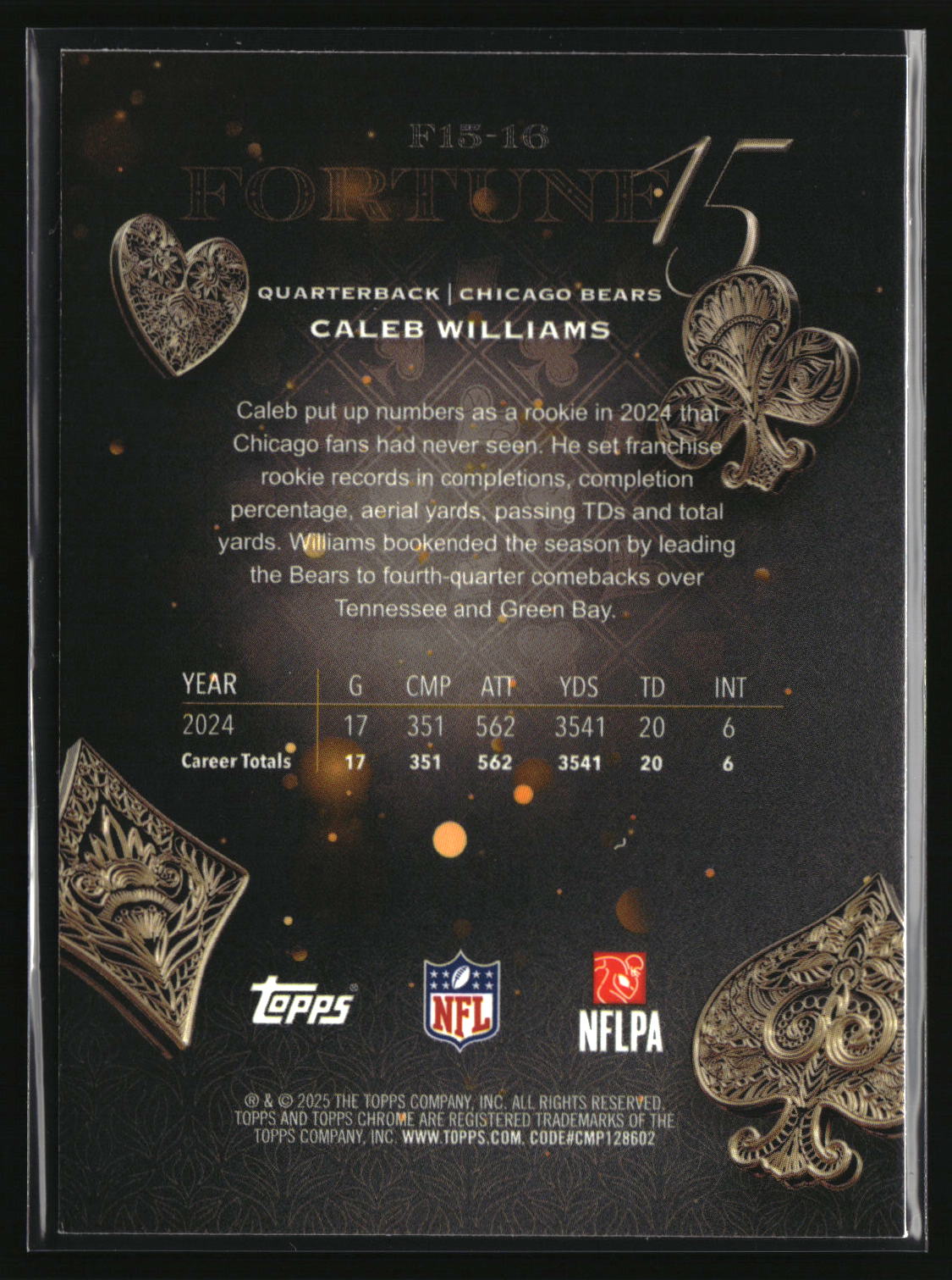 Caleb Williams 2025 Topps Chrome Fortune 15 #F15-16