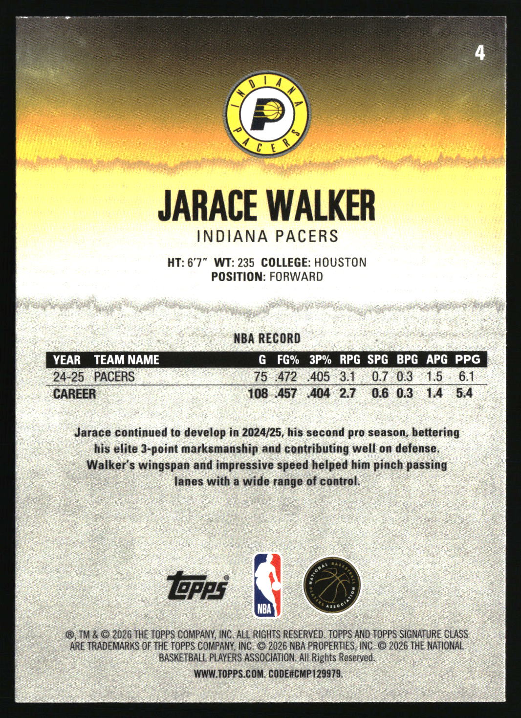 Jarace Walker 2025-26 Topps Signature Class #4