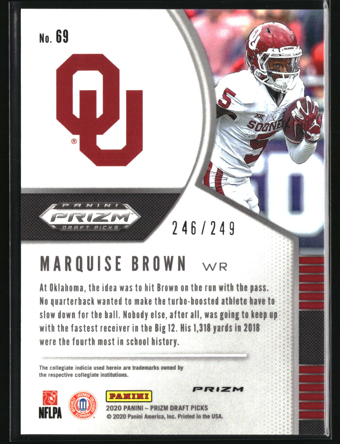 Marquise Brown 2020 Panini Prizm Draft Picks Prizms Green and Yellow #69 #/249