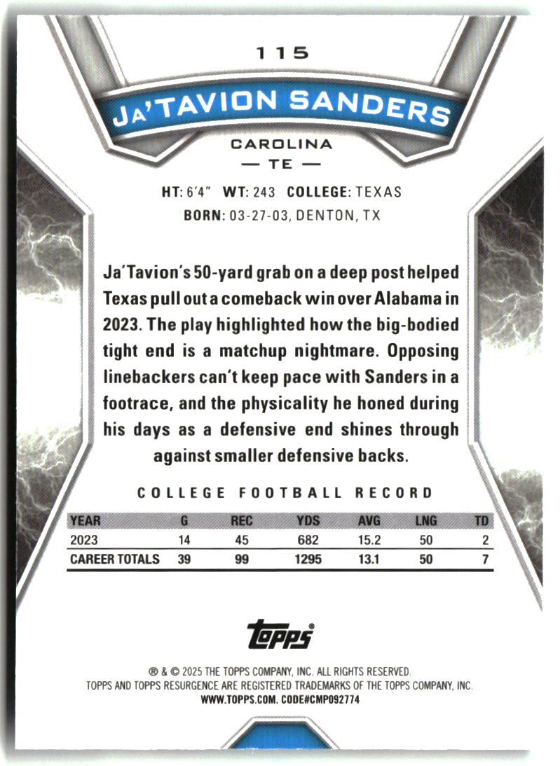 Ja'Tavion Sanders 2024 Topps Resurgence Aqua Surge #115 #/249