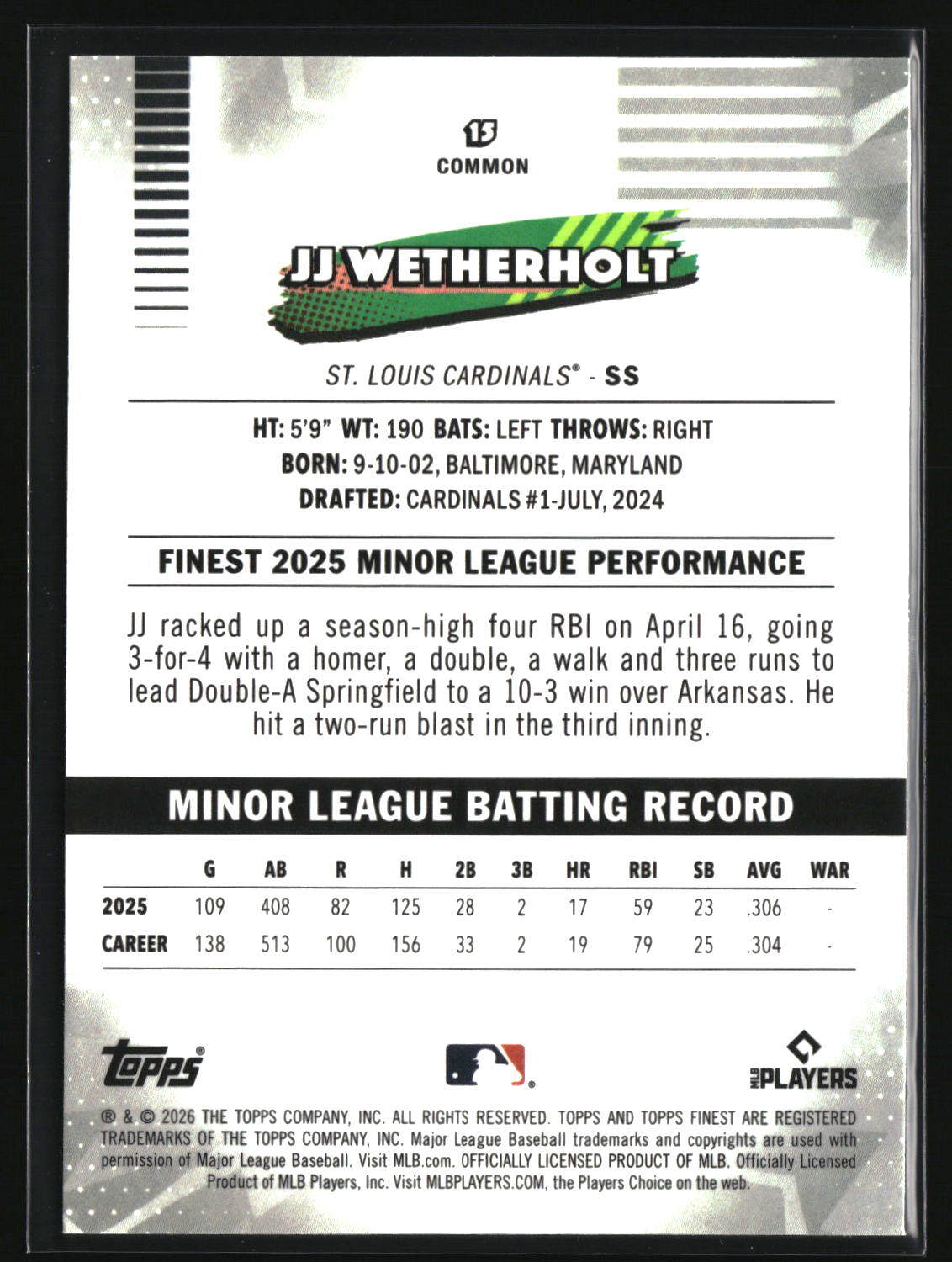JJ Wetherholt 2026 Finest #15