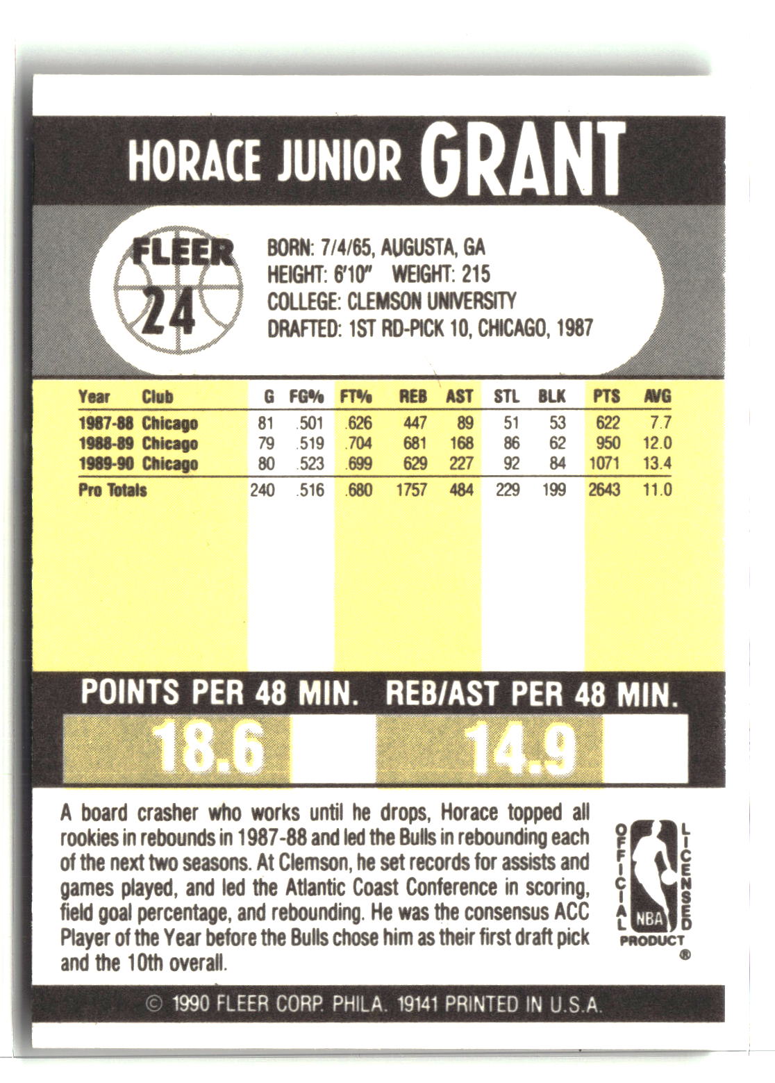 Horace Grant 1990-91 Fleer #24