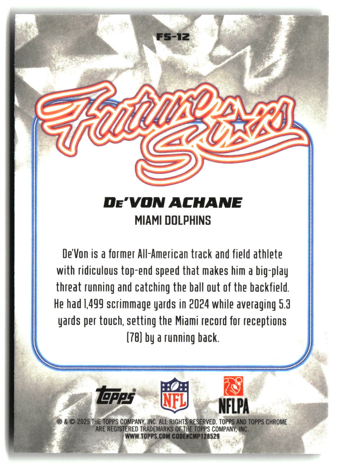 De'Von Achane 2025 Topps Chrome Future Stars #FS-12