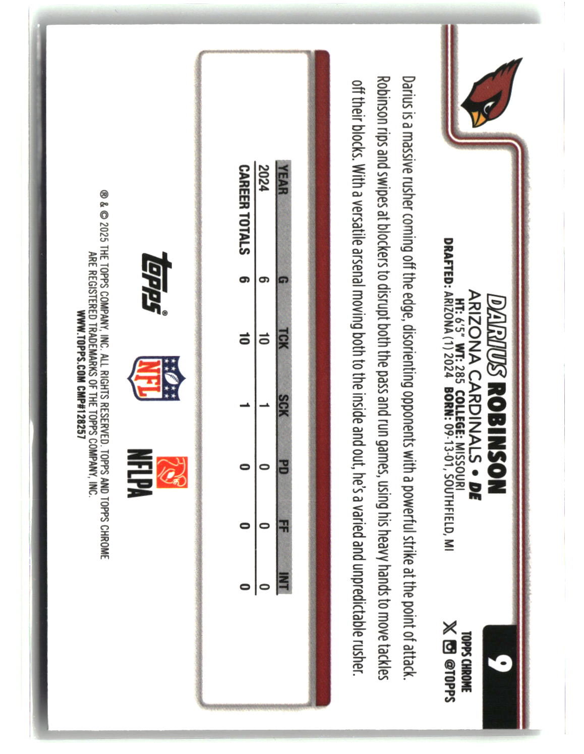 Darius Robinson 2025 Topps Chrome Prism Refractor #9