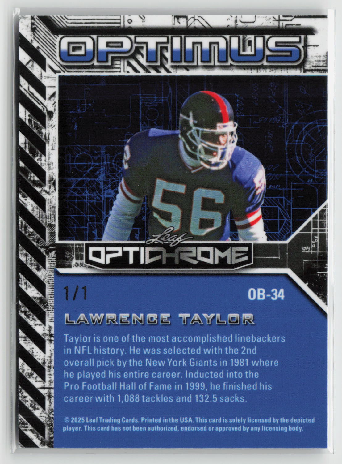 Lawrence Taylor 2025 Leaf Optichrome Optimus Prismatic Pink #OB-34 #/1