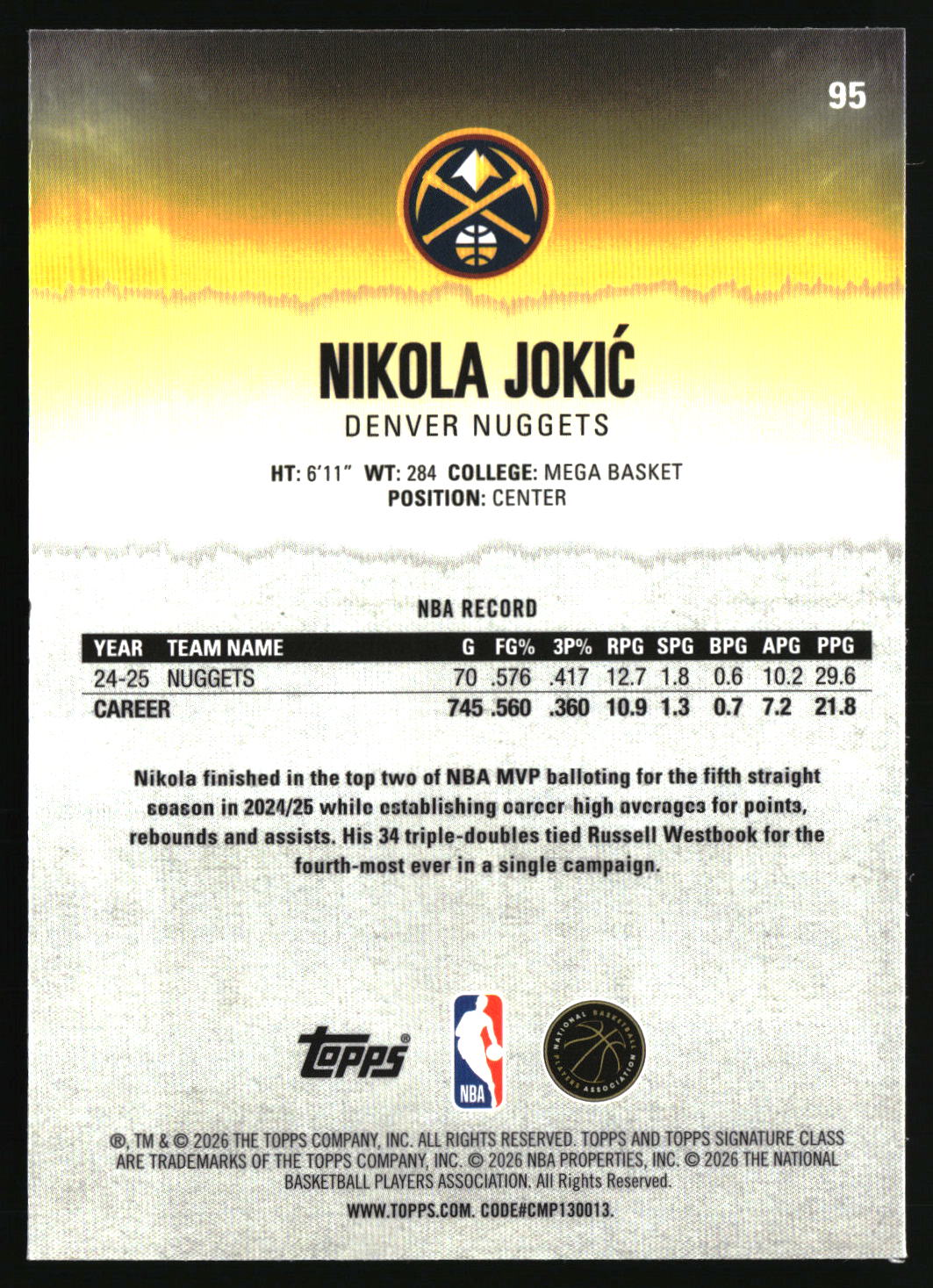 Nikola Joki? 2025-26 Topps Signature Class Chrome #95