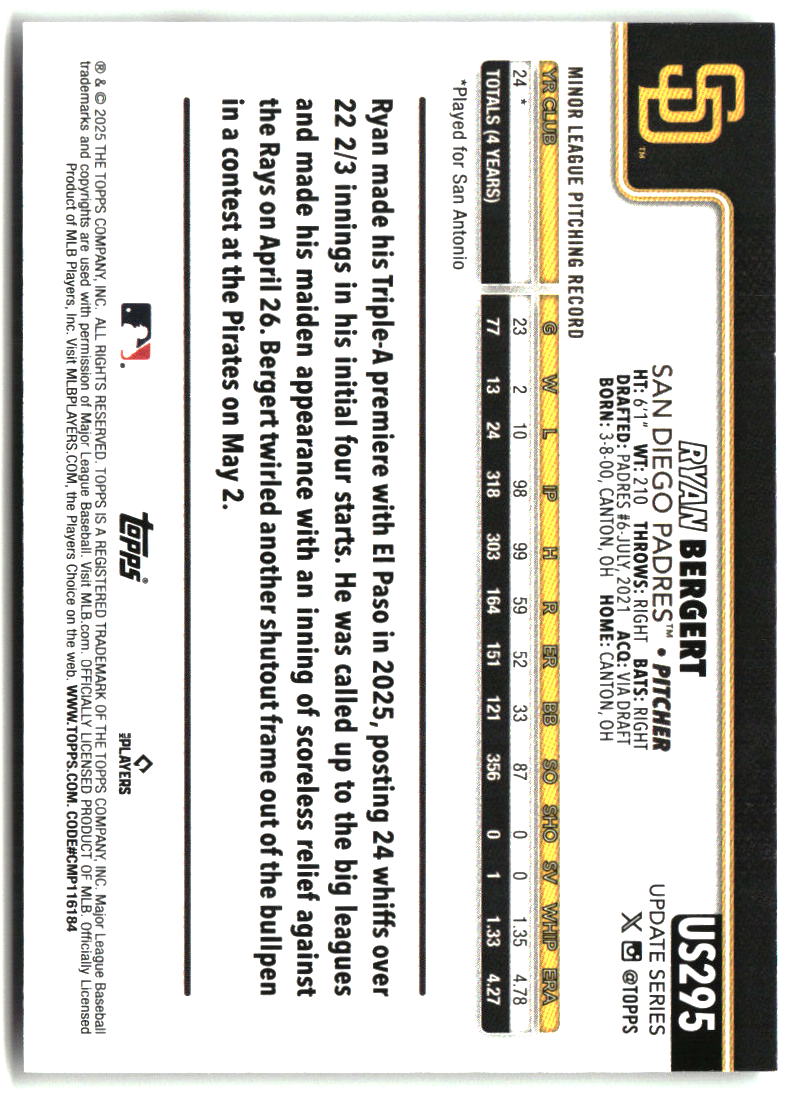 Ryan Bergert 2025 Topps Update #US295