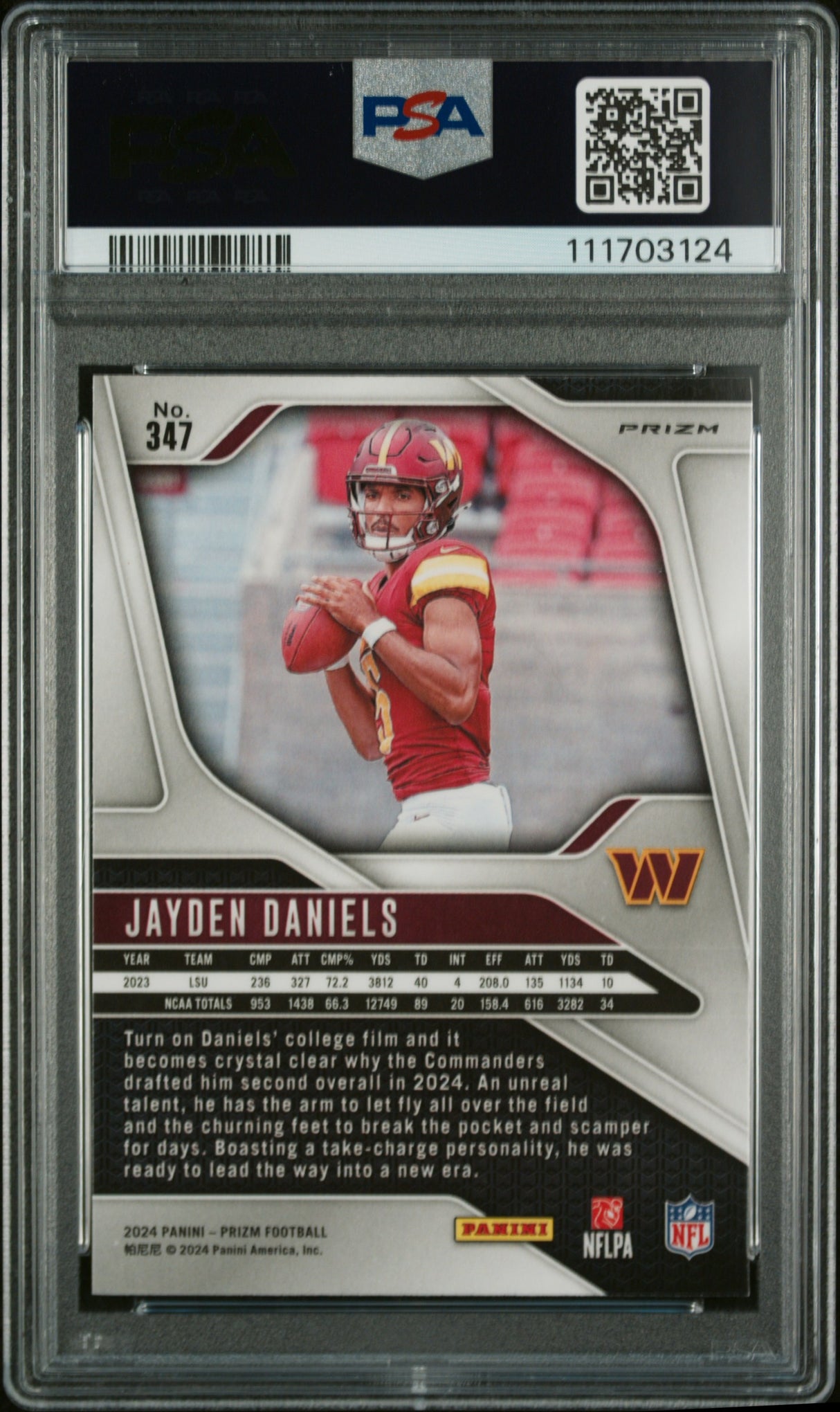 Jayden Daniels 2024 Panini Prizm Black & White Checker #347 PSA 9