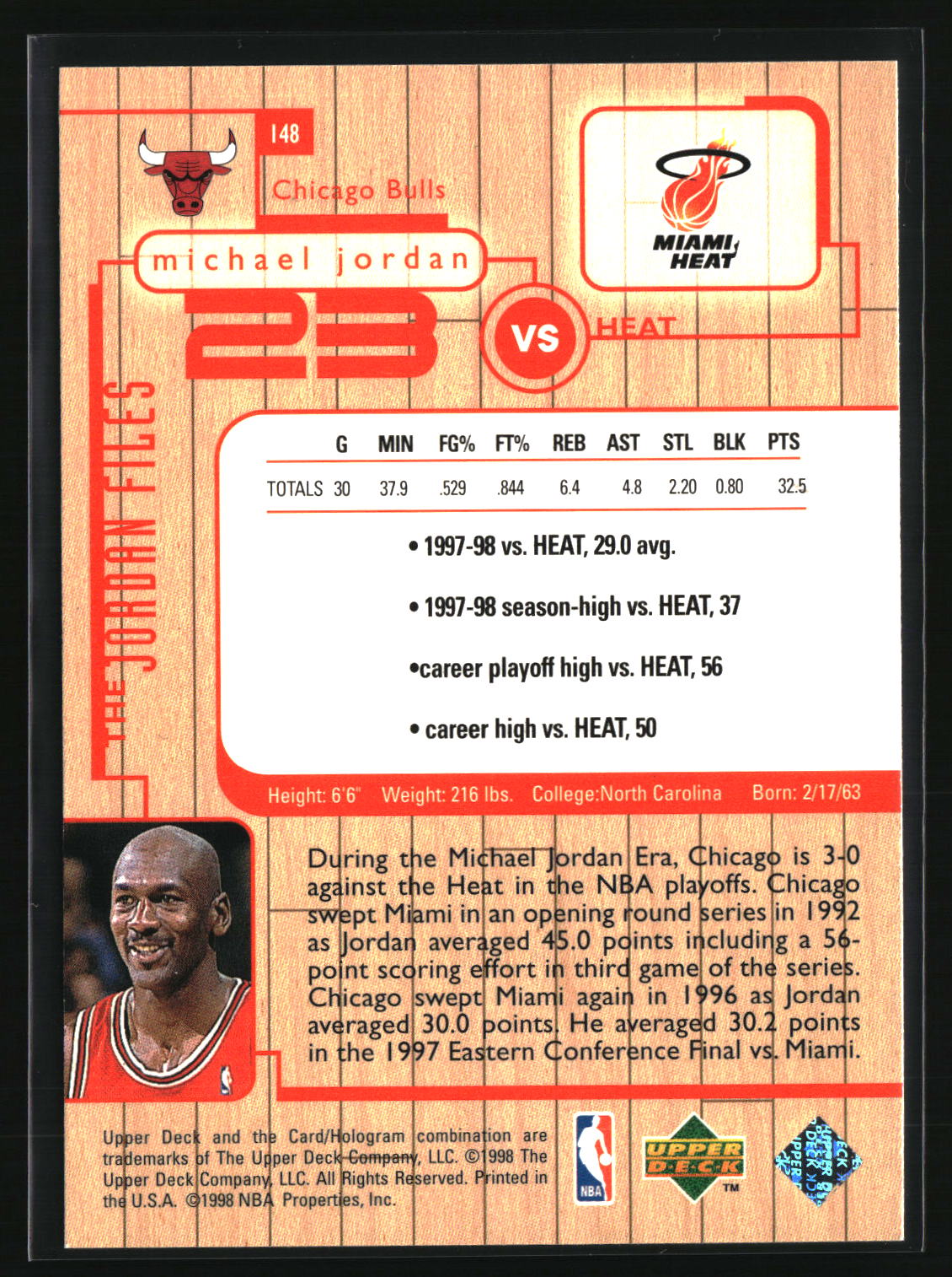 Michael Jordan 1998 Upper Deck Michael Jordan Living Legend #148