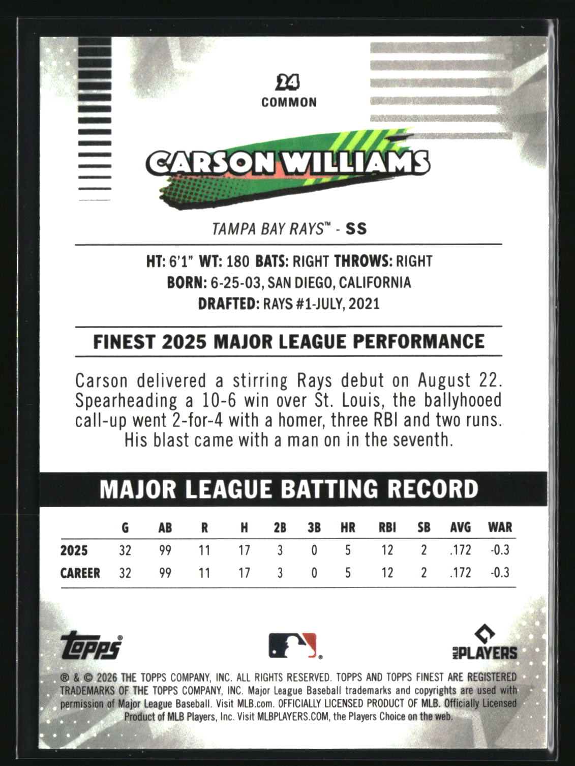 Carson Williams 2026 Finest #24