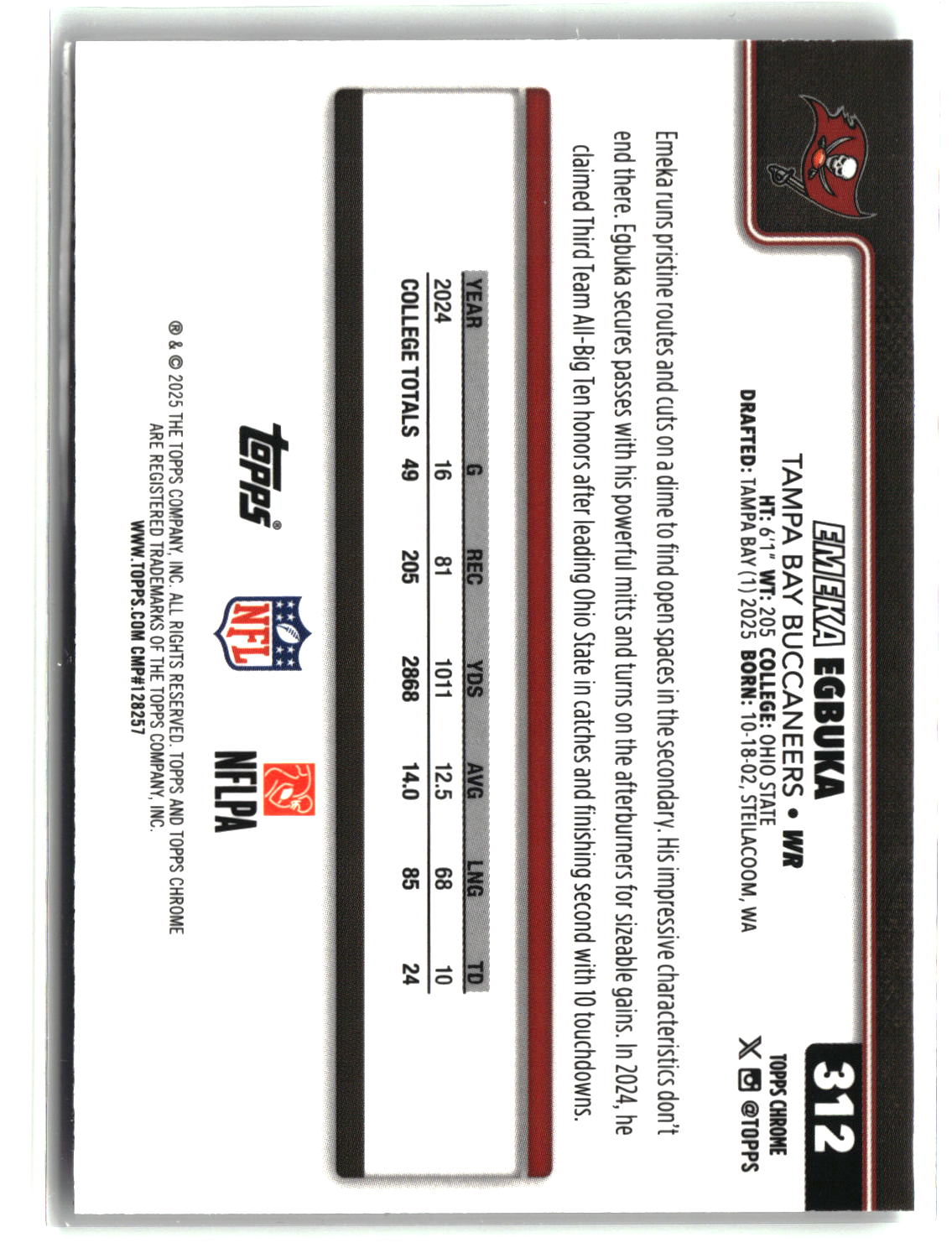 Emeka Egbuka 2025 Topps Chrome #312