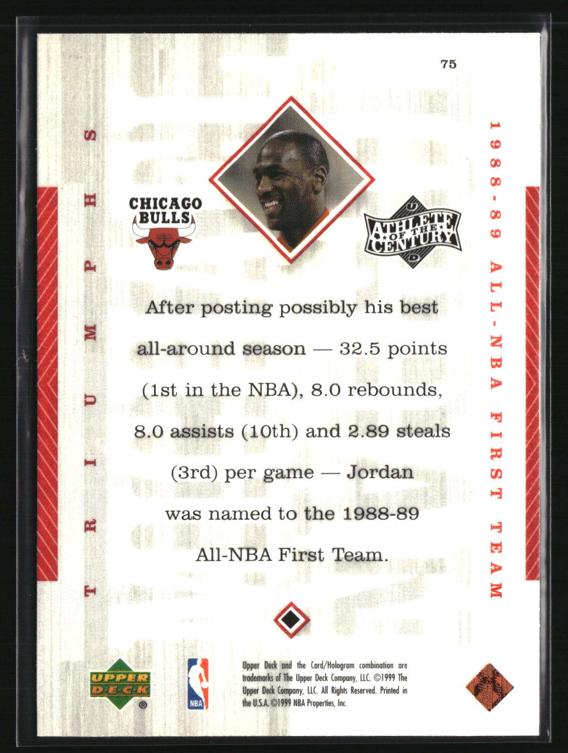 Michael Jordan 1999 Upper Deck Michael Jordan Athlete of the Century #75