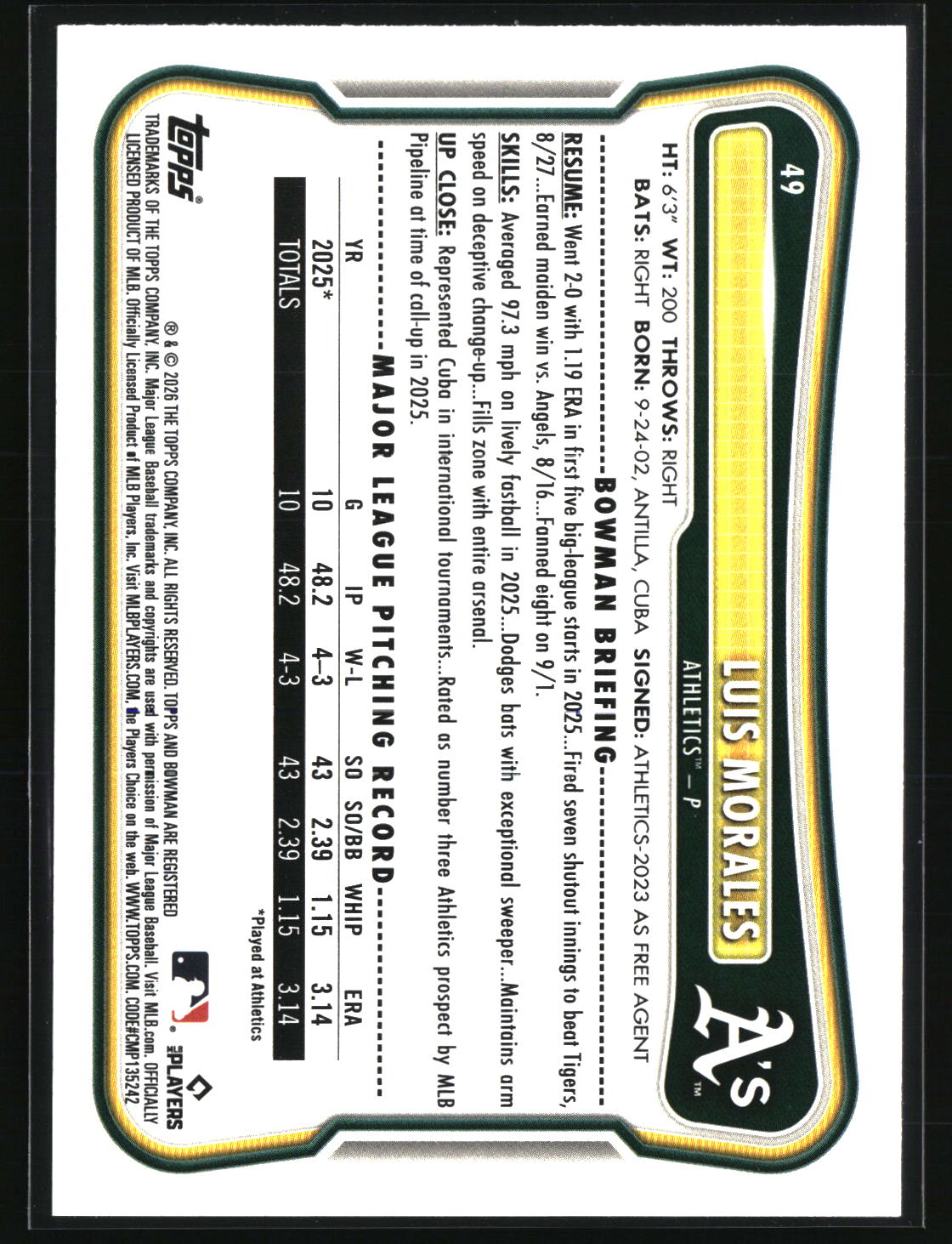 Luis Morales 2026 Bowman #49