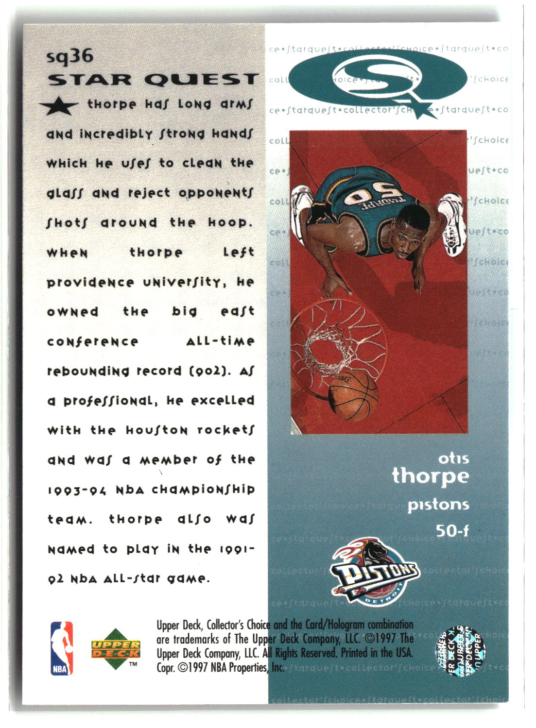 Otis Thorpe 1997-98 Collector's Choice StarQuest #SQ36
