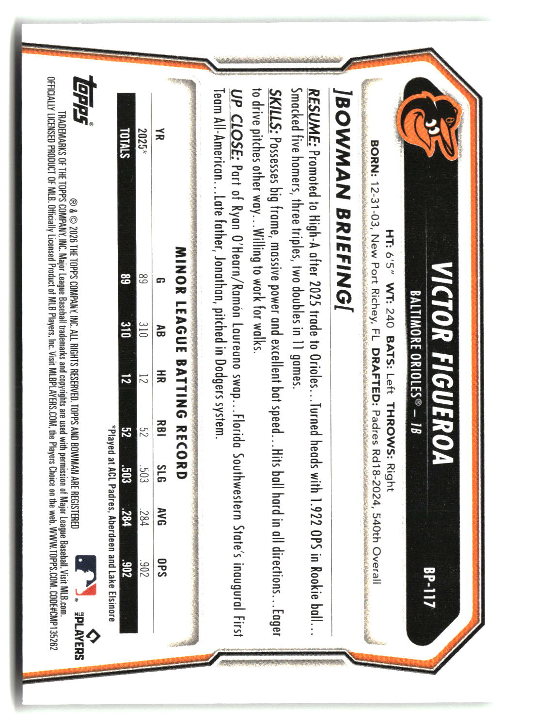 Victor Figueroa 2026 Bowman Prospects #BP-117