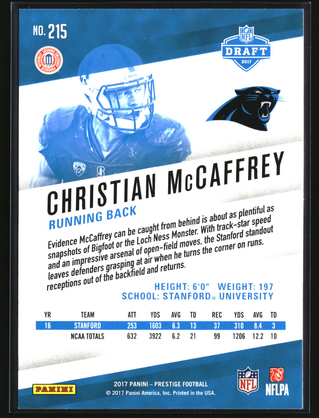 Christian McCaffrey 2017 Panini Prestige #215
