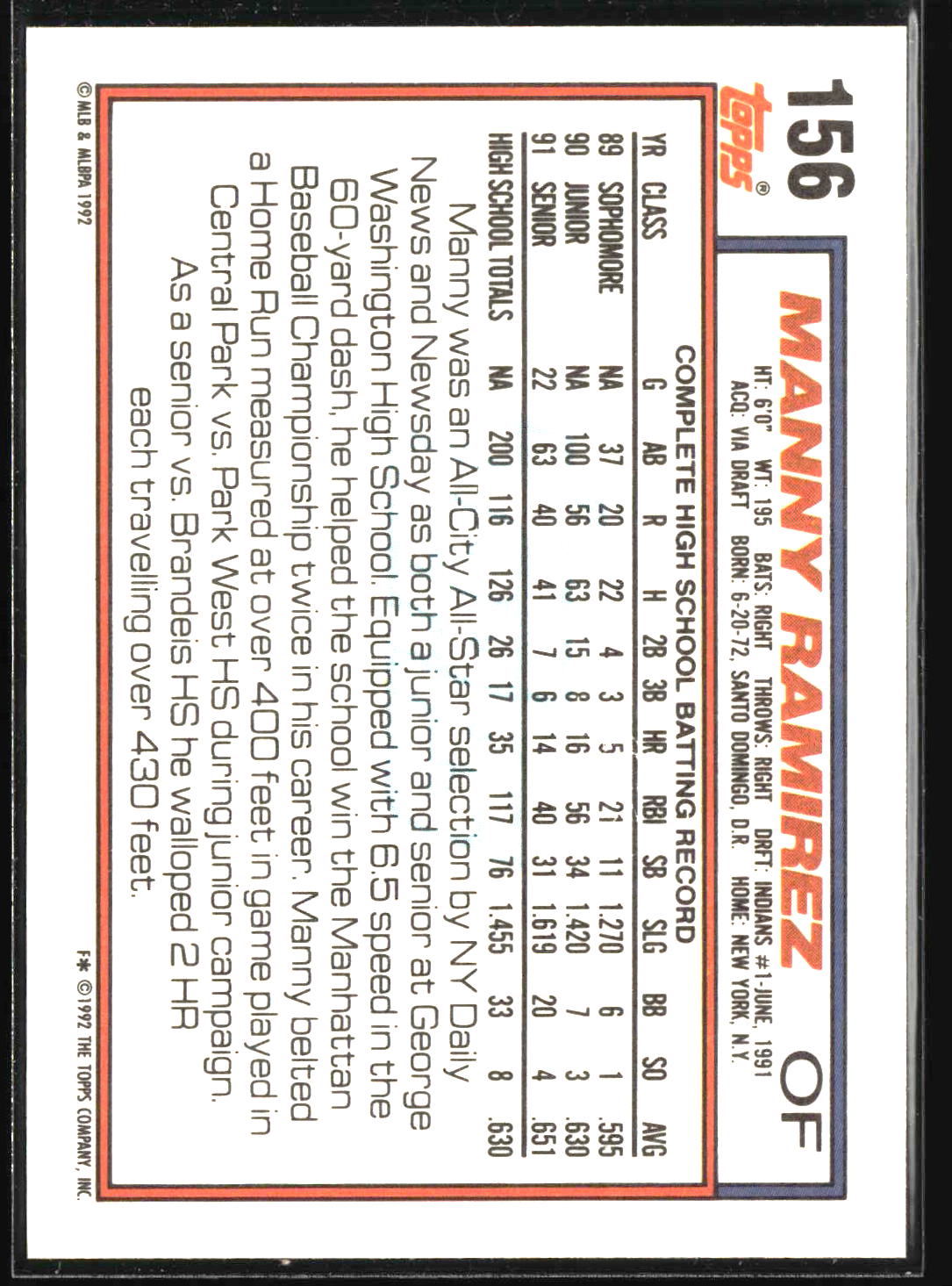 Manny Ramirez 1992 Topps #156